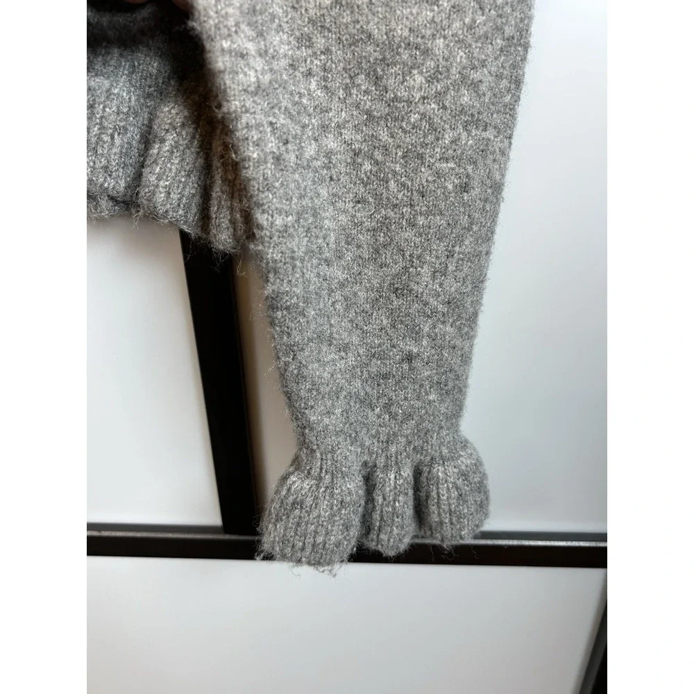 Zara Gray Button Up Frill Cardigan Sweater Women's Medium Wool Blend - Picture 4 of 9